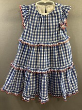 Crewcuts Girls Gingham Dress Blue And White Plaid Size 4