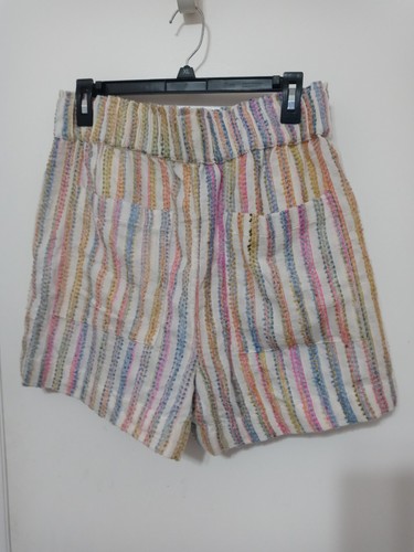 Lou & Grey Embroidered Rainbow Stripe Textured Relaxed Fit Shorts W Pockets NWT - Picture 6 of 11