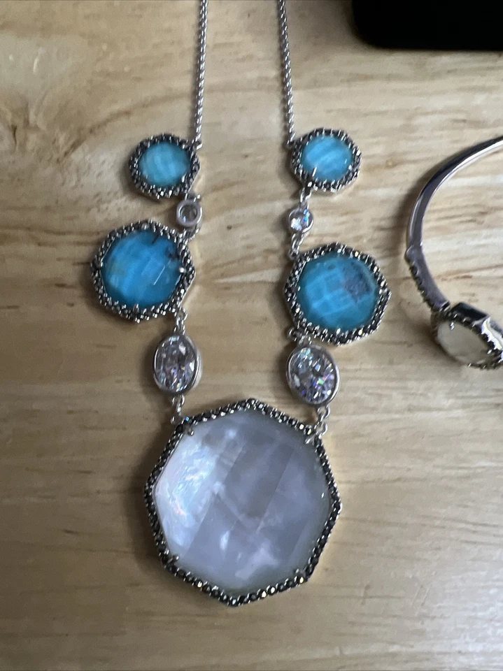 Conjunto de anillo y pulsera Judith Jack de plata esterlina azul blanco Swarovski Foto 2 de 4