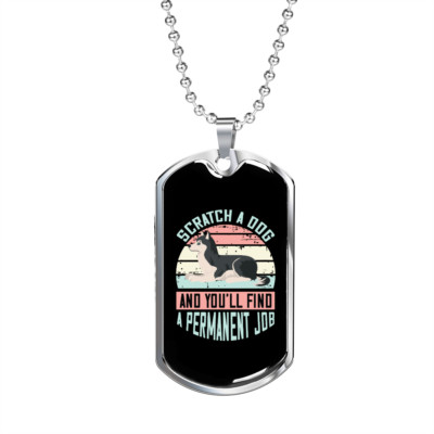 Permanent Job Pink Necklace Stainless Steel or 18k Gold Dog Tag 24'' Chain
