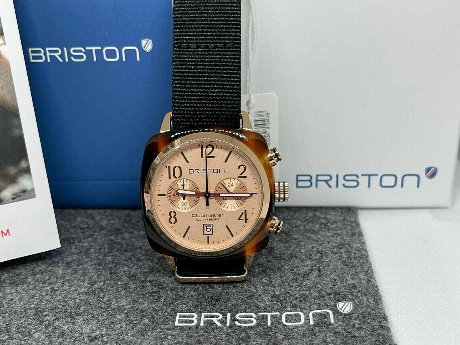 Briston Clubmaster Chronograph Rose Gold Dial Watch NEW 14140.PRA.T.6.NB