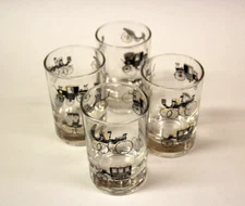Vintage Libby Stagecoach Car Cocktail Shot Juice Glasses Barware Set of 4