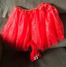 GIRLS HANDMADE RED TUTU TULLE SKIRT WITH MATCHING RED M M TULLE HEADBAND