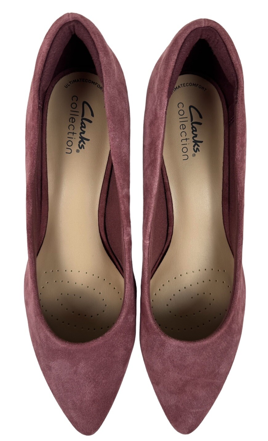 Clarks Collection Block Heel Pumps Teresa Step Dark Rose Suede Womens 9M NWOB eBay