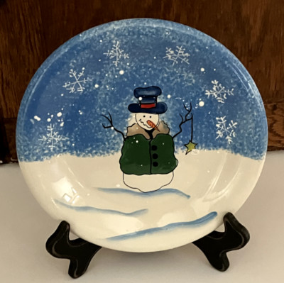 St. Nicholas Square BUTTON UP Snowman Dessert/Salad Plate 8 inches