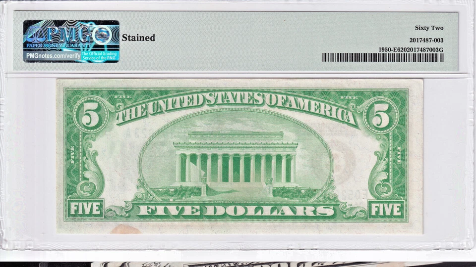 1928 $5 Federal Reserve Note Richmond PMG Uncirculated 62 #E05201623A - Image 2 of 2
