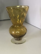 Vintage Mini Vase Glass Amber Pedestal Hand blown Clear Base Ball Body 3.75”H