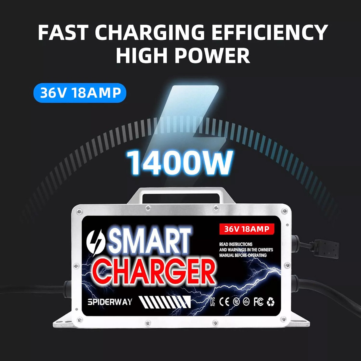 36V 18A Golf Cart Battery Charger w/SB50 Plug Compatible EZGO