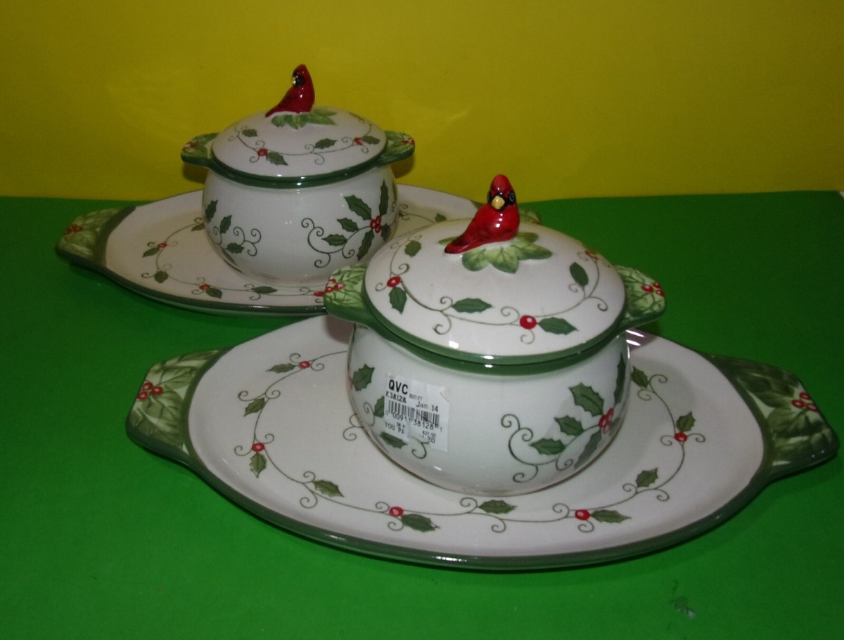 Temptations Cardinal Soup Sandwich Set of 2, Christmas Plate