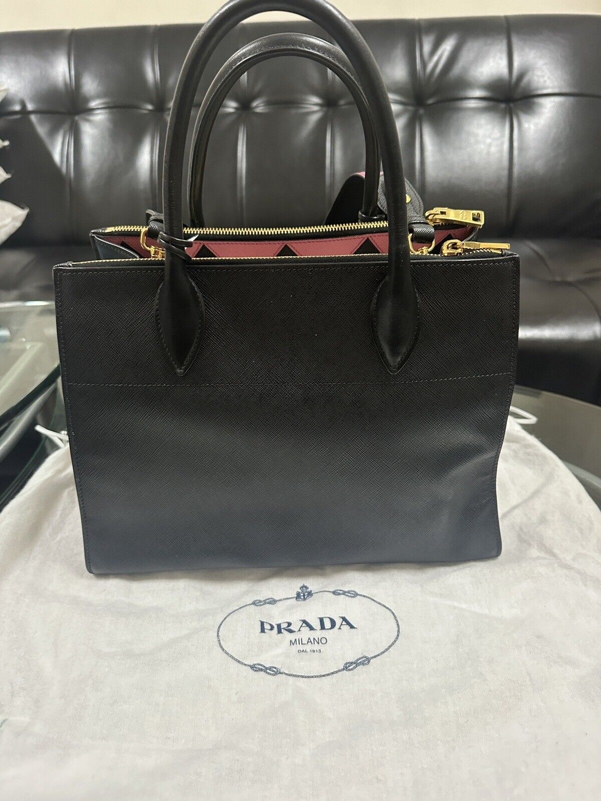 PRADA Saffiano Leather Zip Tote Handbag Purse wit… - image 9