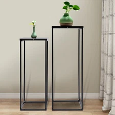 Set of 2 Metal Pedestal Plant Stand, Nesting Display End Table, High Pot