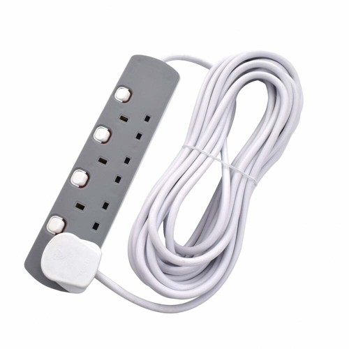 Extension Lead Multi Plug Mains Cables 1 2 3 4 6 8 10 Gang UK Plug Black & White - Picture 55 of 91