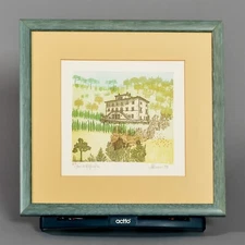 Original Print "Palazzo Terranova" Woodcut 43/300 Signed Libram 7.5" x 8" Framed