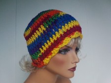 NEW BRIGHT MULTI COLOR BEANIE CAP HAT HAND CROCHET BERET SKULL CAP CLOCHE TAM