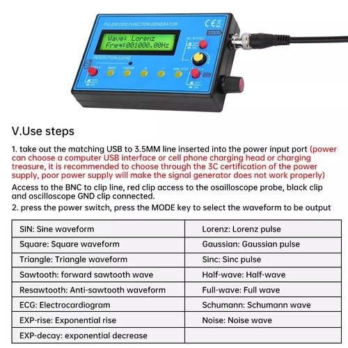 FG-200 DDS Funktionssignalgenerator 0,01 Hz – 500 kHz Sinus-LCD-Signalgenerator - Bild 10 von 12