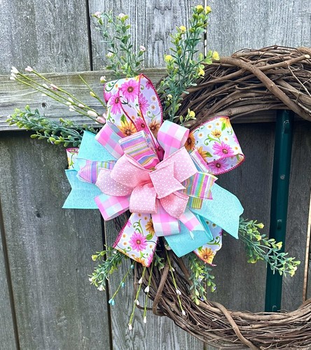 Spring Summer Bow Swag Floral Decor Lantern Mailbox Wreath Door 22" - Picture 2 of 7
