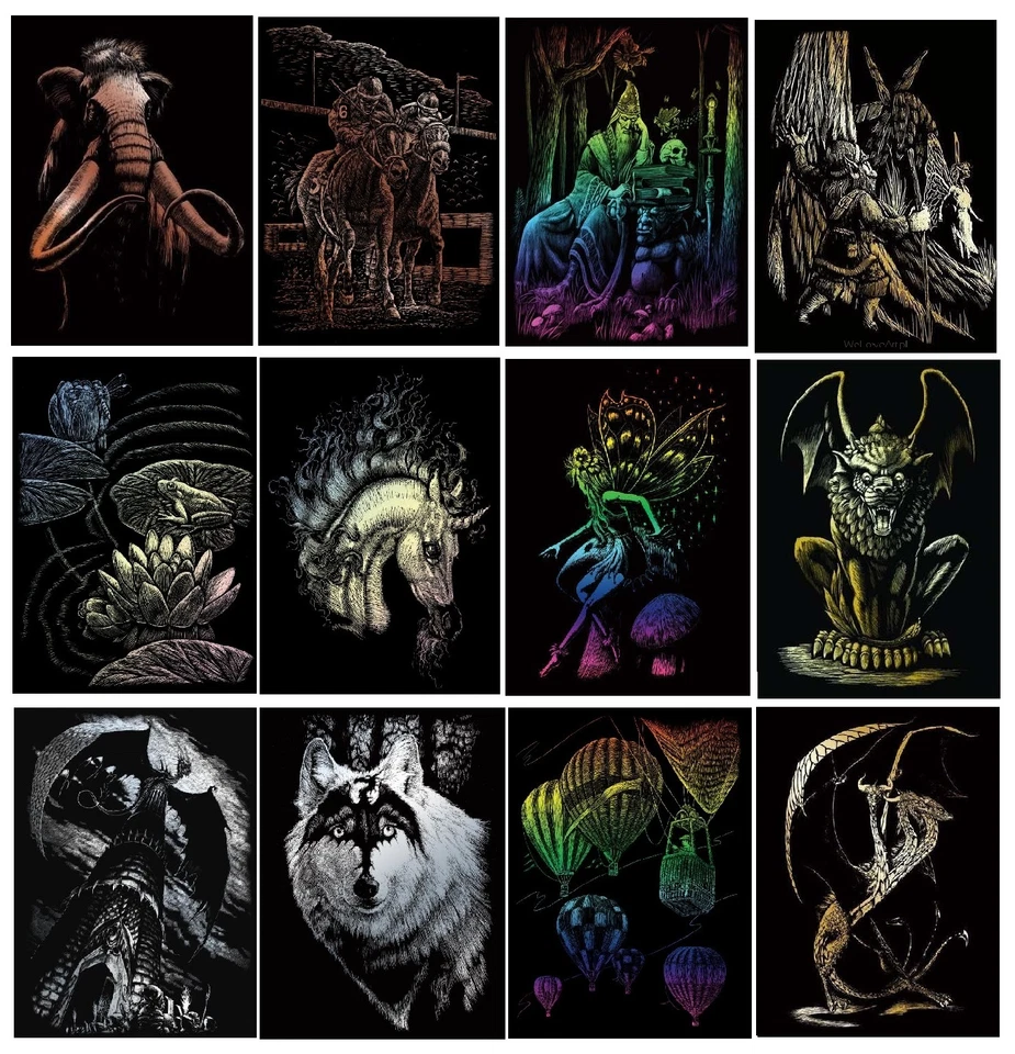 ROYAL & LANGNICKEL 18 DISEÑOS A4 KITS DE LÁMINA RASPADORA DE ARTE Y HERRAMIENTAS ORO PLATA COBRE FOTOS