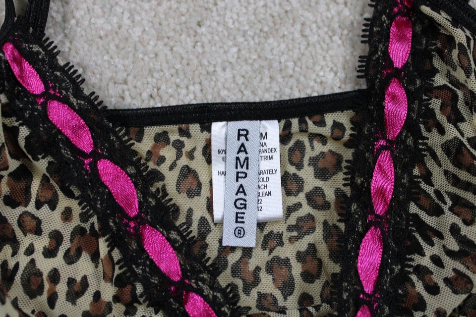 Lencería de encaje con estampado de leopardo mediano Rampage Chemise para mujer ropa de dormir rosa Foto 4 de 4