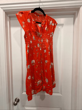 Free People Greatest Day Orange Floral Print Smocked Mini Dress Size S Tunic