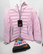Hooded Puffer Jacket Girls M 10/12 Pink Full Zip Thumbhole Polyester Beanie