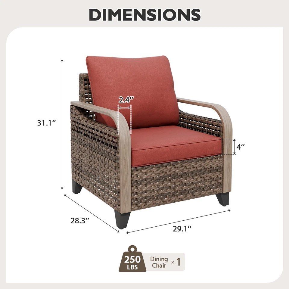 EAGLE PEAK Wicker Outdoor  Curved Armrest Porch Chair with Cushions - Image 3 of 4