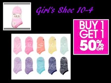 10 Pair BUM Pack Girls Size 10-4 Shoe Socks No Show Lightweight SM