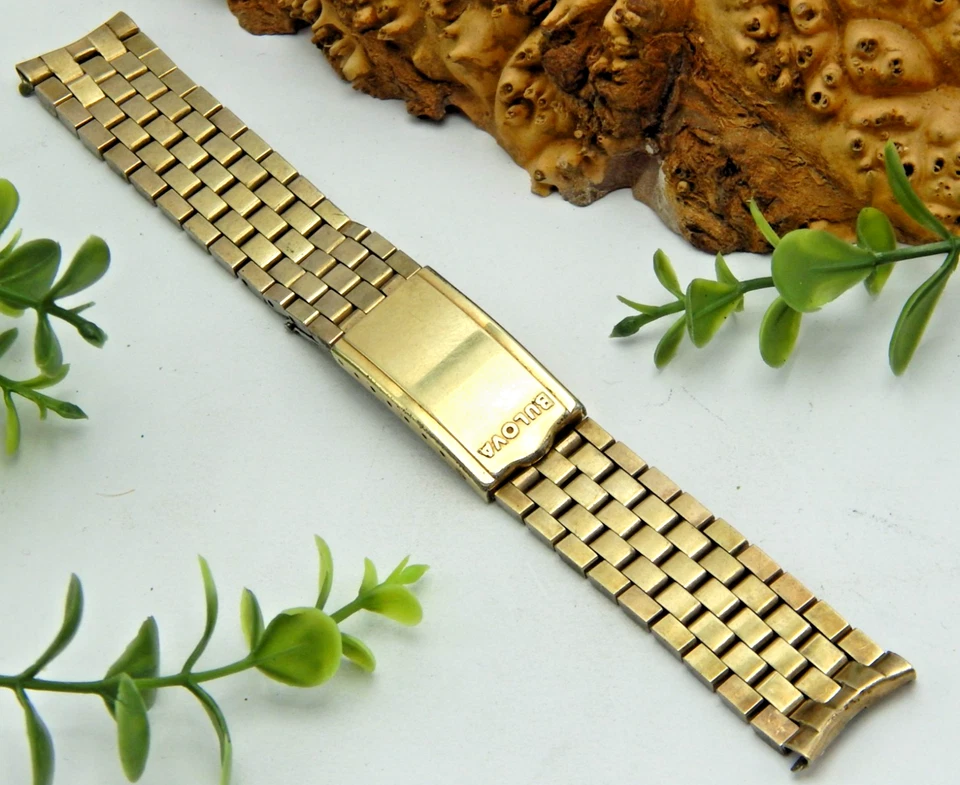 Vintage 1/40th 10KT gold overlay BULOVA solid brick link watch band 11/16" 17.5m - Image 2 of 4