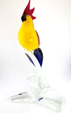 MURANO-Style Art Glass Sculpture Red/Yellow, Cockatoo, Parrot, Bird Figurine 12"