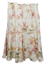 Lauren Ralph Lauren Linen Yellow Floral Flared Lined Midi Skirt Size 12 Cottage