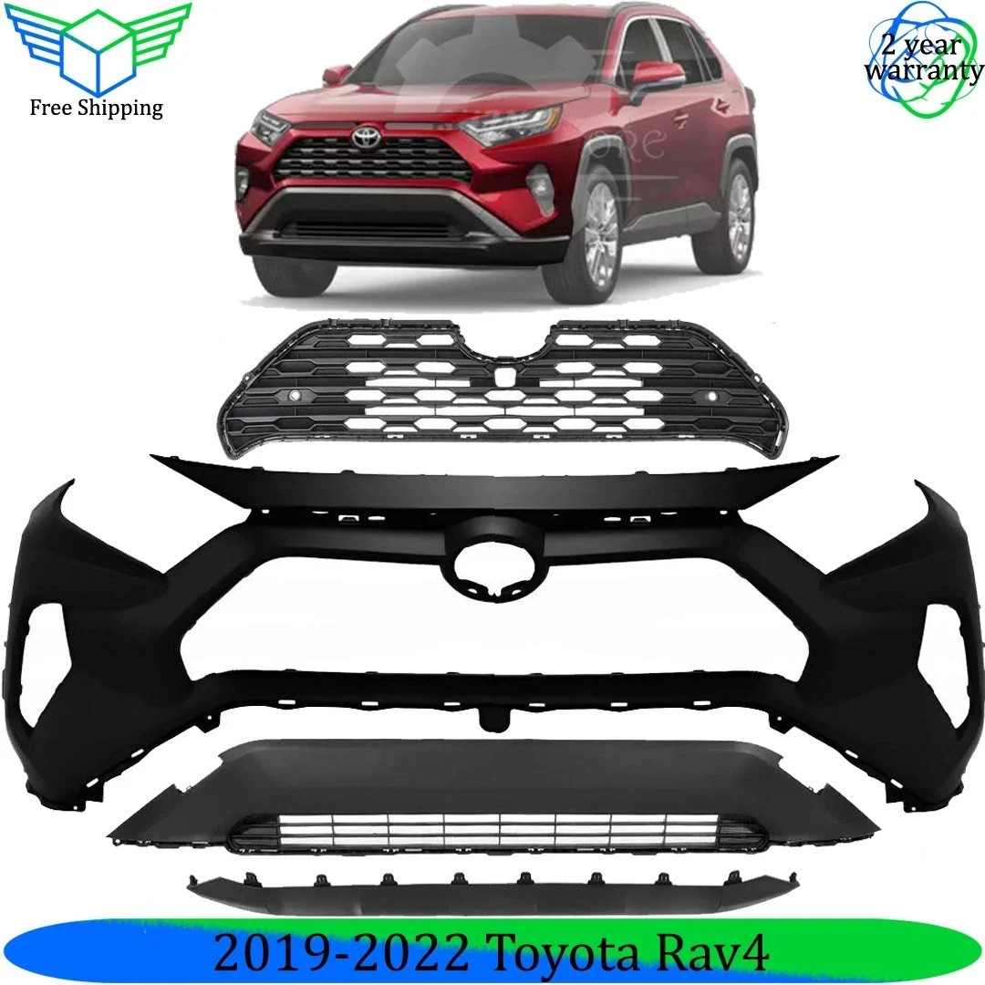Front Bumper Cover Fascia & Grille Assembly Kit For 2019-2022 Toyota Rav4