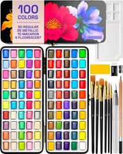 ARTISTRO 100 Colors Watercolor Paint Set - Portable Paint Set with Palette and B