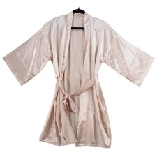 Pink Satin Bride Robe Short Kimono Wrap Sleepwear Champagne Pink One Size