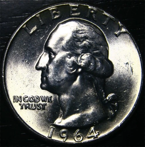 1964 Washington Quarter 25c US Coin 90% Silver Philadelphia Mint GEM BU