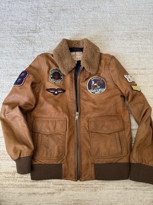Rare Vntg Wilson Leather Tan Flight Bomber  Aviator Jacket Top Gun Sz Small