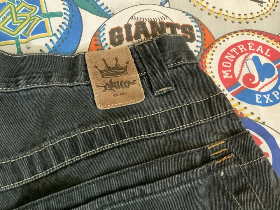 Vintage JNCO Jean Shorts Flame Skull Sz 30 Black Denim Skater Deep Double Pocket - Image 3 of 4