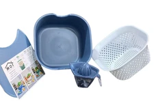 All-in-One Salad maker Lg Salad Bowl lemon juicer colander chopping board Blue