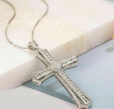 2 Ct Round Cut White Moissanite Men's Cross Pendant 14K White Gold Plated