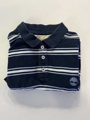 Vtg Timberland Short Sleeve Striped Polo T-Shirt Mens Regular Navy/Blue