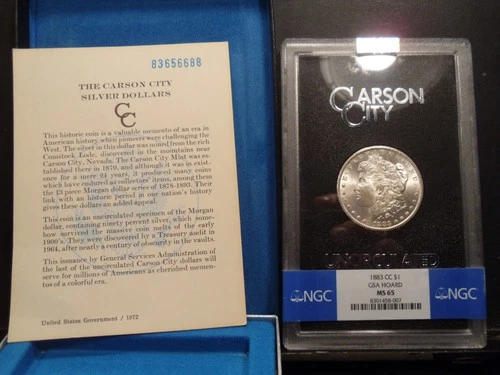 1883-CC MS65 GSA Hoard Morgan Silver Dollar NGC Certified Gem with Box/COA/White