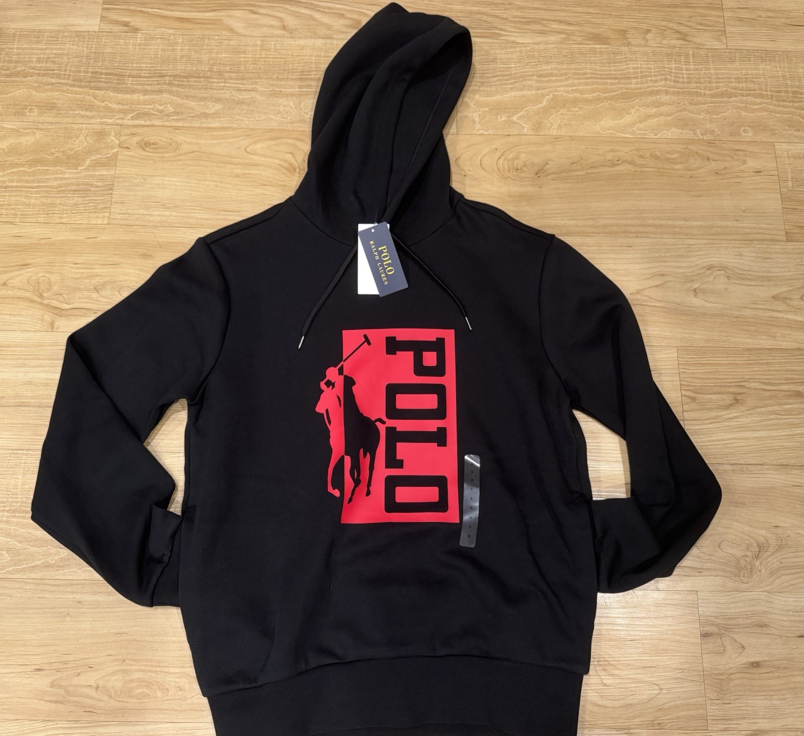 Polo Ralph Lauren Uomo Doppia Maglia Tech Fleece Big Pony Felpa con Cappuccio Nera Nuova con etichette Small