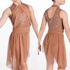 Weissman Dance Costume tan beige sequin mesh lyrical Hand In hand 13443 MC