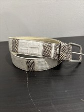 Nanni Italy Mixed Reptile Embossed Print Cream Leather Belt 95/38 Solid Brass