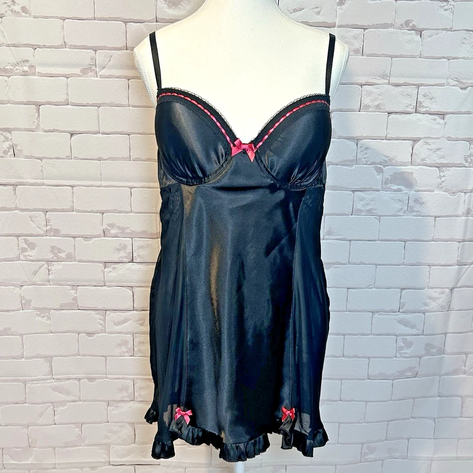 Roupão e vestido íntimo APT 9 conjunto de 2 peças feminino GG preto rosa cetim camisola - Imagem 2 de 4