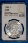 1904-O U.S. MORGAN SILVER DOLLAR - KM#110 - NGC SLABBED - MS63