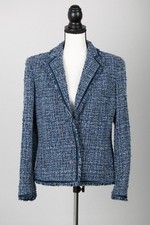 JONES NEW YORK Signature Wool Tweed Jacket Navy Blue Textured Button Front Lined