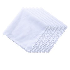 Bulk Pack Handkerchiefs Cotton Scalloped Hankies Pocket Square Towel White 11...