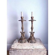 Coppia lampada da tavolo candelabro piedi artiglio cherubino ornato ottone antico set fili tagliati