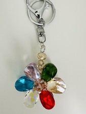 Elegant Multi Color Flower Keychain Or Bag Charm With Silver Hardware, New