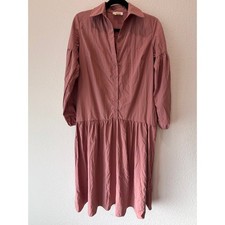 Maeve by Anthropologie Mauve Pink Drop Waist Shirt Dress Puff Sleeve Midi XS