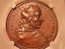 PAPAL STS VATICAN 19TH CENTURY GREGORY XII MEDAL BRONZE MS-64 NGC RARE SPINK-304